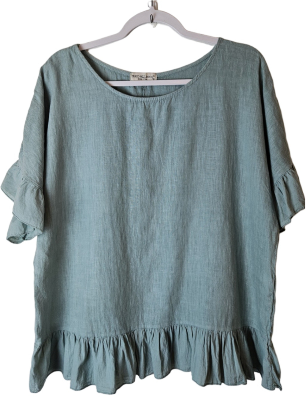 Terzo Millennio Linen Blouse Sage Green Size S Italy Boxy Minimalist Boho